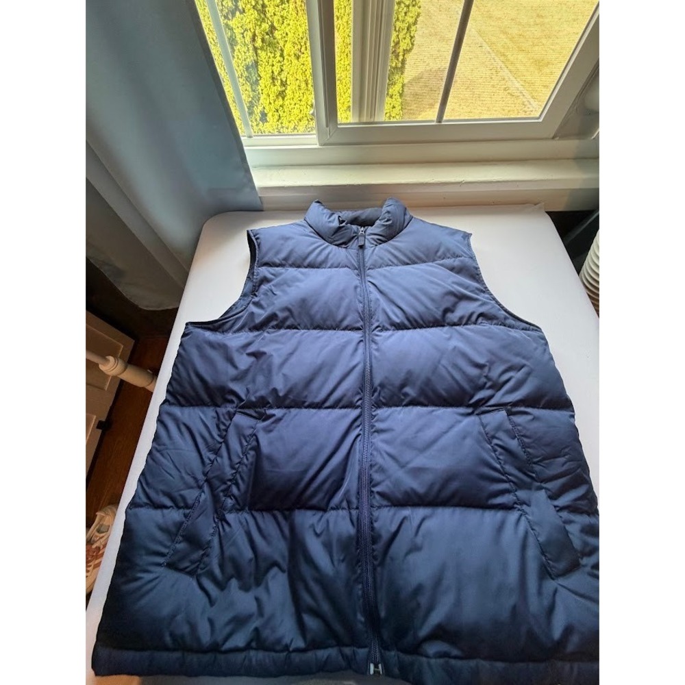 Classic Lands End Men's Navy Blue Down Puffer Vest Quilted Full Zip - XL